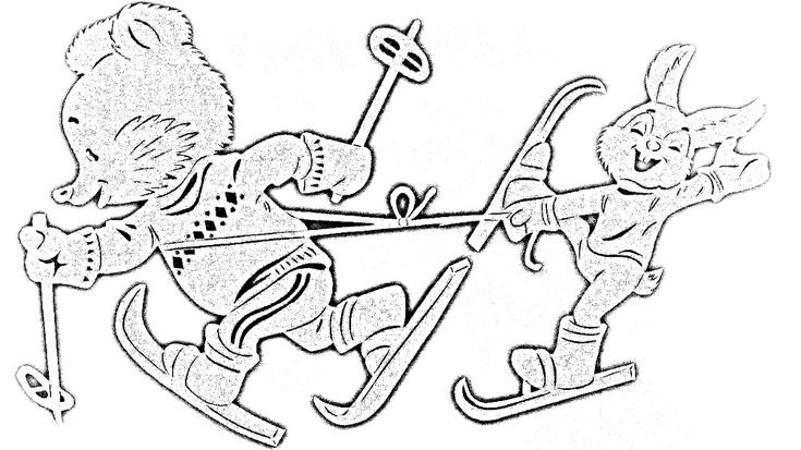 Трафарет на окно на лыжах