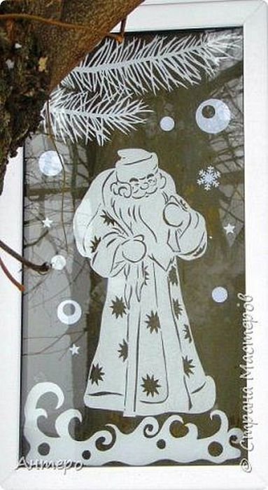 Новогоднее вытынанки на окна Морозко