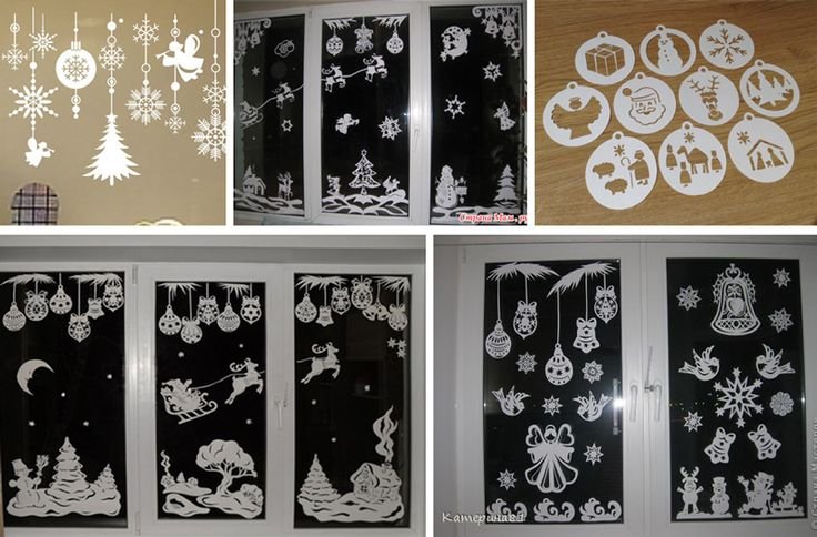 Украшения на окна на новый год трафареты
