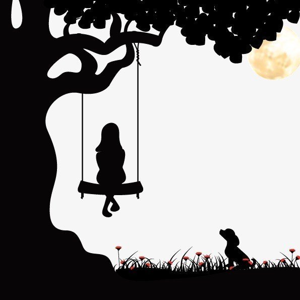 Дерево с качелями силуэт