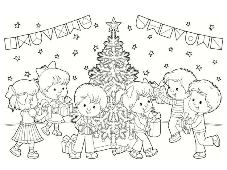 Раскраска новый год хоровод