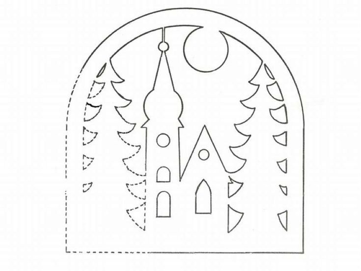 Домик трафарет для вырезания на новый год