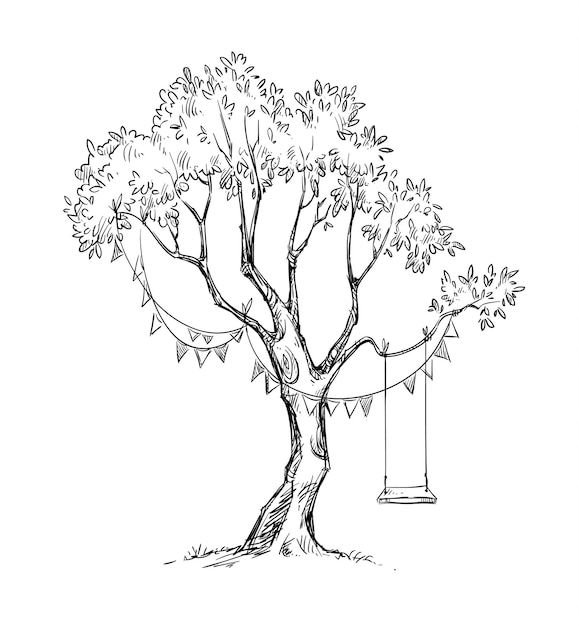 Качели на дереве раскраска