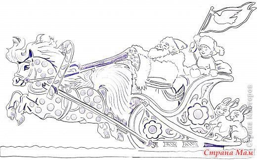 Дед Мороз на тройке вытынанка