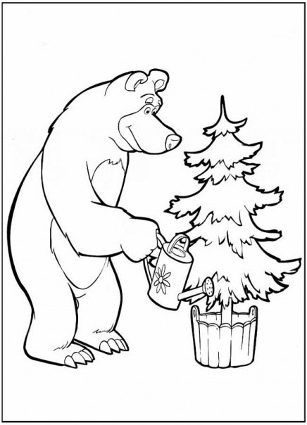 Раскраска Маша и медведь новый год