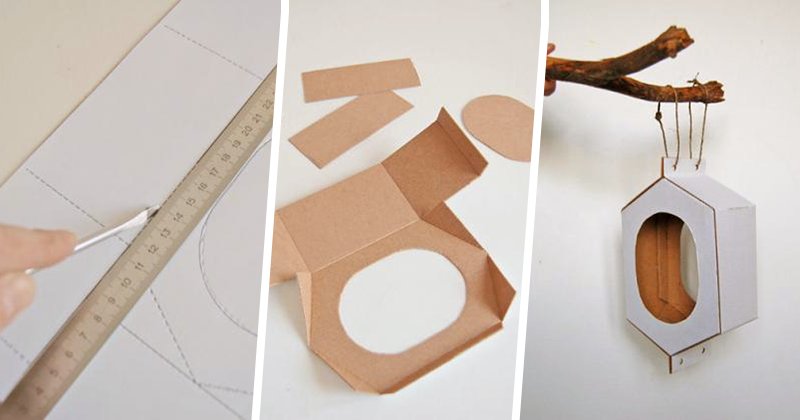 Макет кормушки для птиц из картона