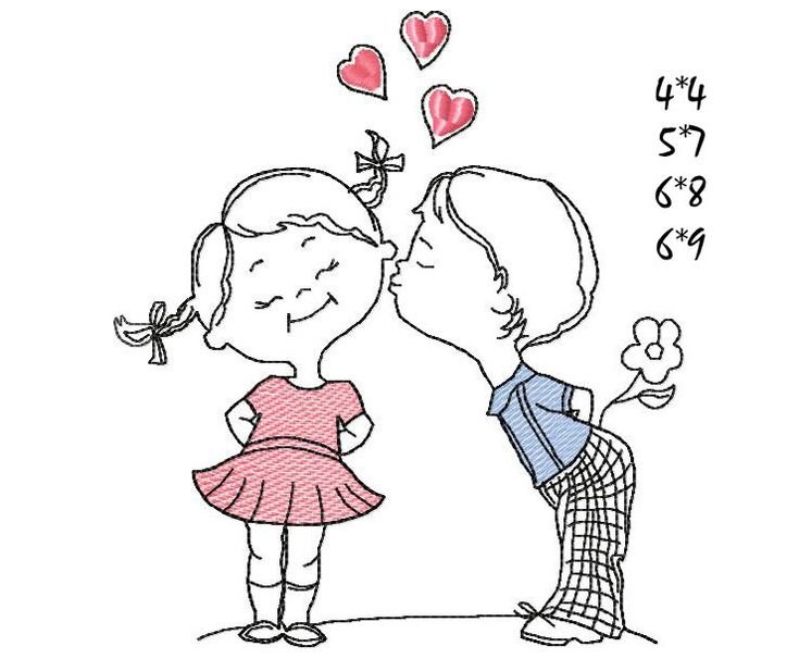 Девочка целует мальчика рисунок