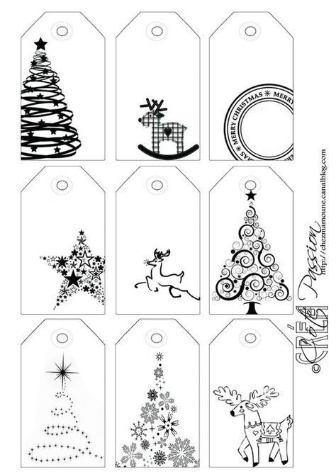 Бирки для подарков на новый год черно белые