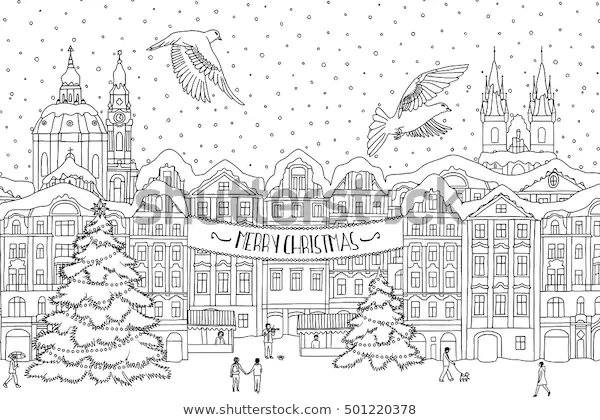 Новогодник город раскраска для детей