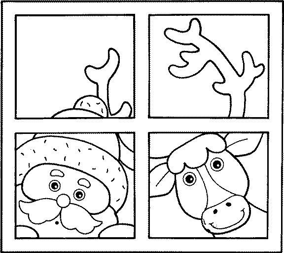 Дед Мороз заглядывает в окно трафарет