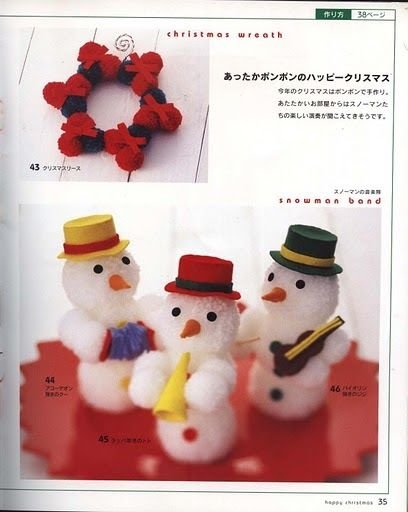 Снеговик из помпонов в шляпе