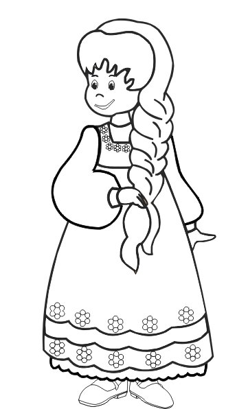 Девушка в русском сарафане для раскрашивания
