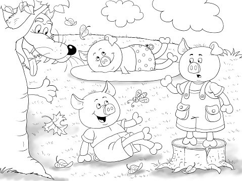 Три поросенка раскраска