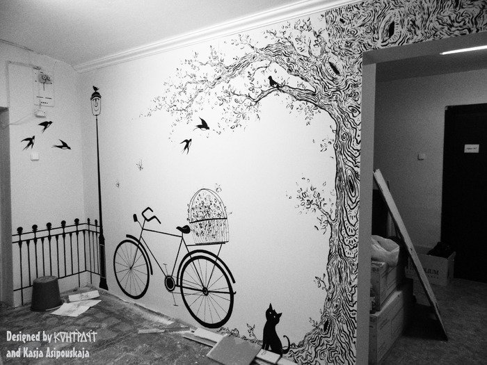 Роспись стен черно белая