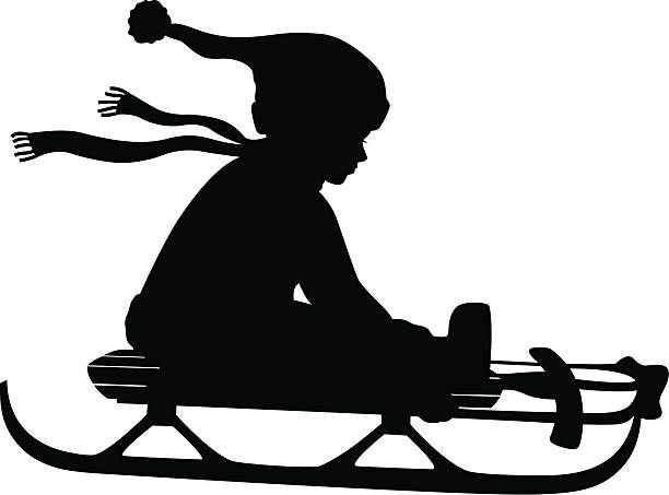 Силуэт дети на санках