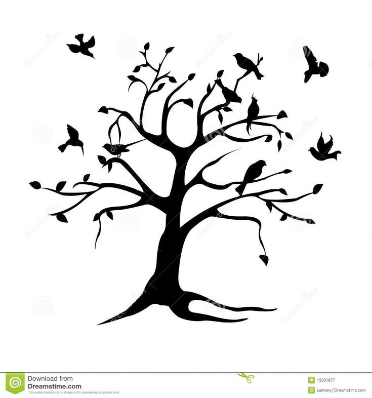 Силуэт птицы на дереве