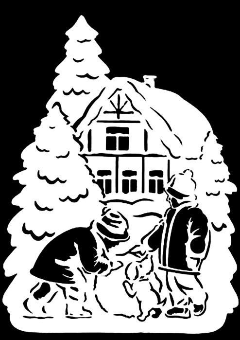 Зимние вытынанки на окна домов