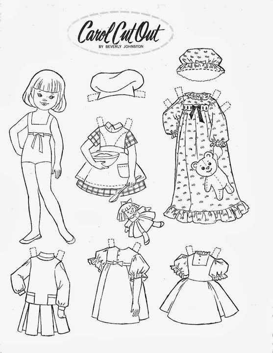 Кукла с нарядами раскраска