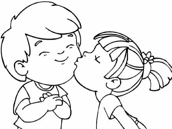 Трафарет на торт мальчик целует девочку