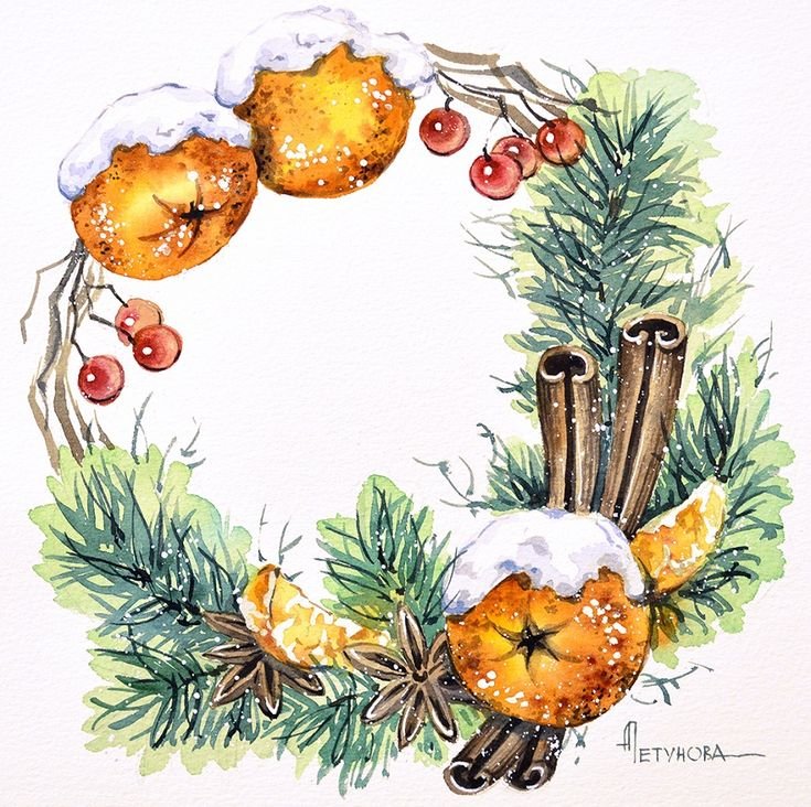 Открытки на новый год акварелью