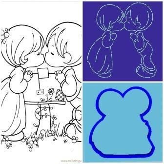 Трафарет на торт мальчик целует девочку