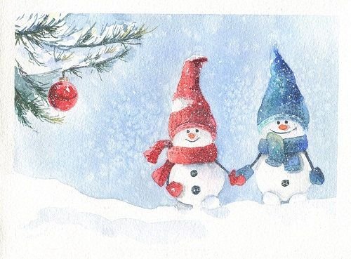 Новогодние открытки акварелью