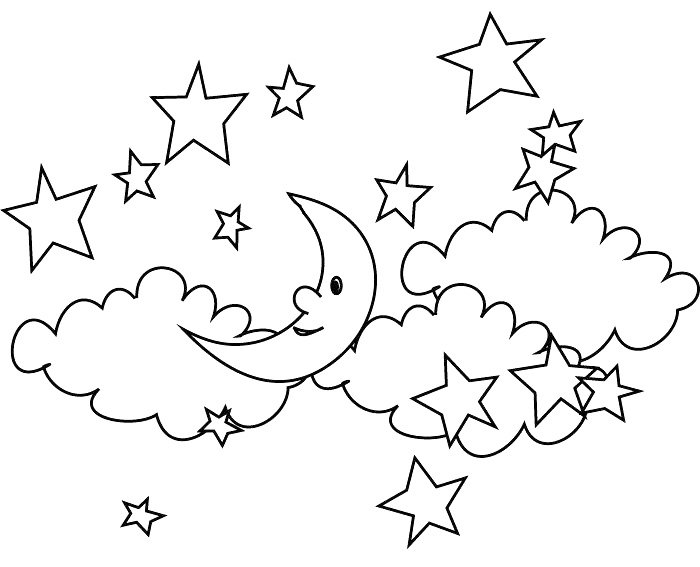 Луна и звезды раскраска для детей