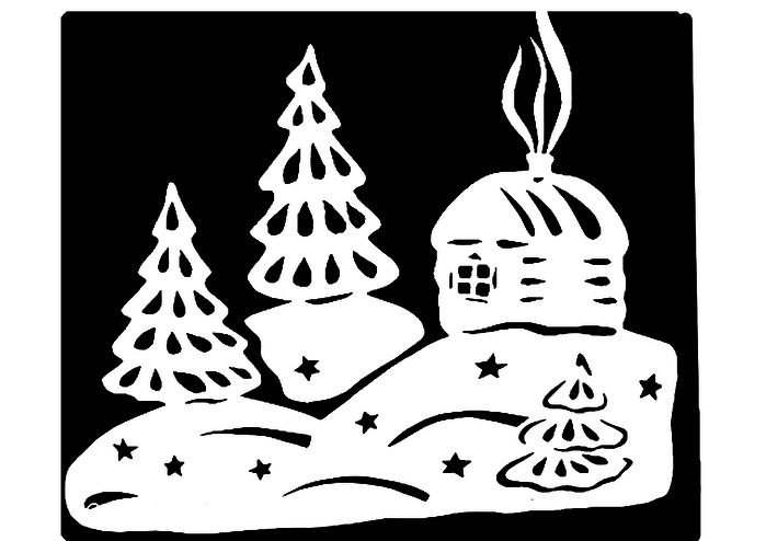 Трафареты на окна новогодние домики