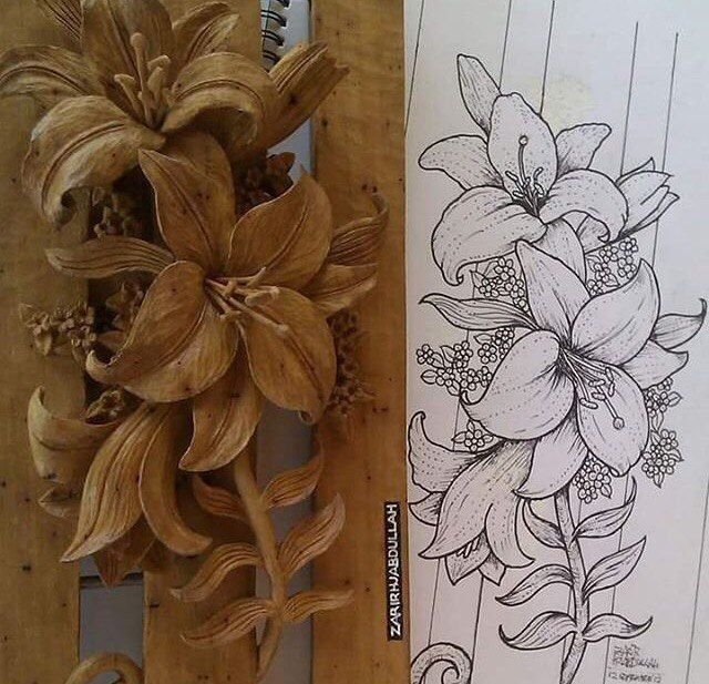 Резьба по дереву цветочный орнамент