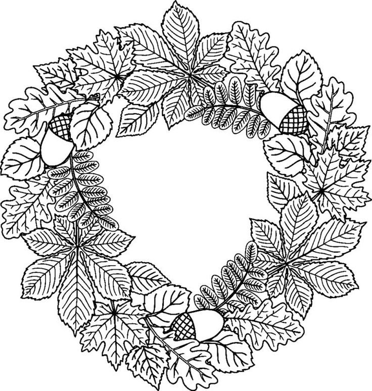 Венок из осенних листьев раскраска