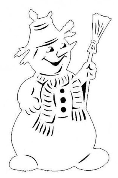 Снеговик трафарет для вырезания на окно
