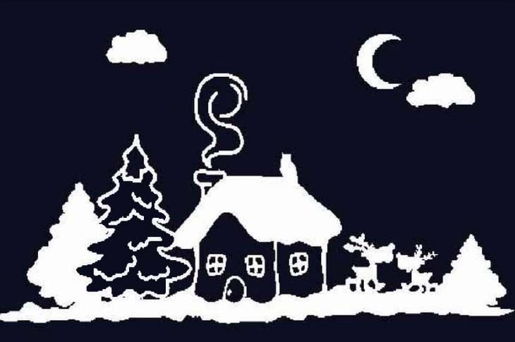 Трафареты на окна новогодние домики