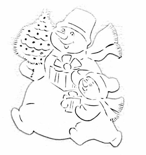 Снеговик трафарет для вырезания