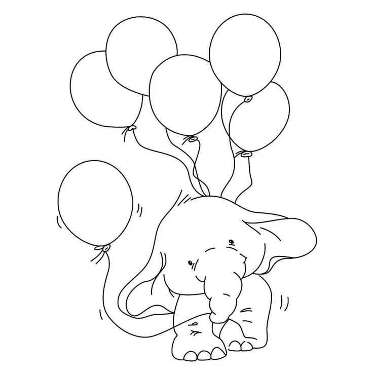 Слоненок с шариками раскраска