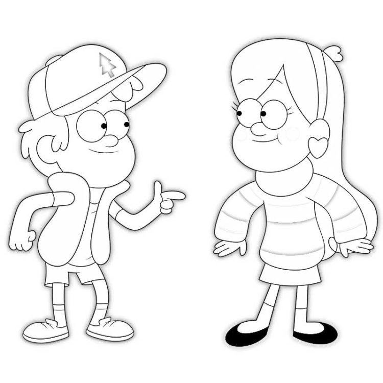 Раскраска Гравити Фолз Диппер и Мейбл