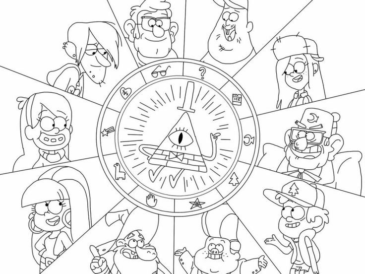 Раскраска черно белая Гравити Фолз