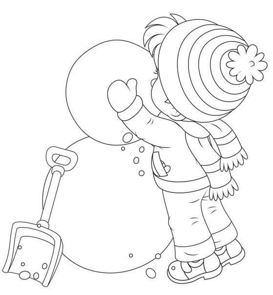 Дети лепят снеговика раскраска для детей