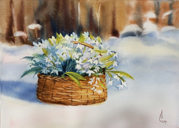 Подснежники гуашью