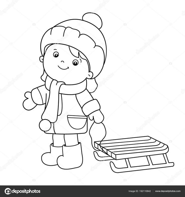 Мальчик в зимней одежде раскраска