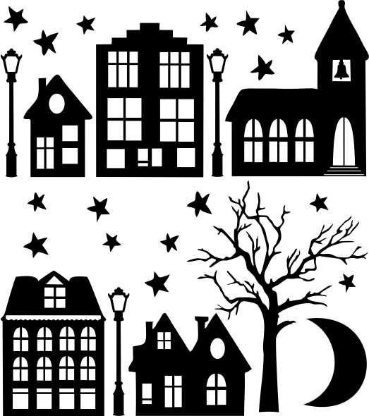 Новогодние силуэты домов на окна