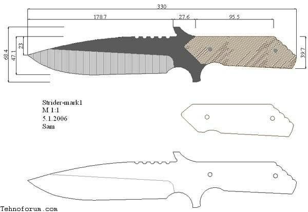 Траншейный нож чертеж