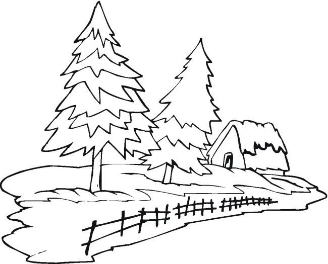 Зимний пейзаж раскраска