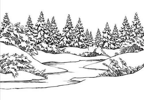 Раскраска зима пейзаж
