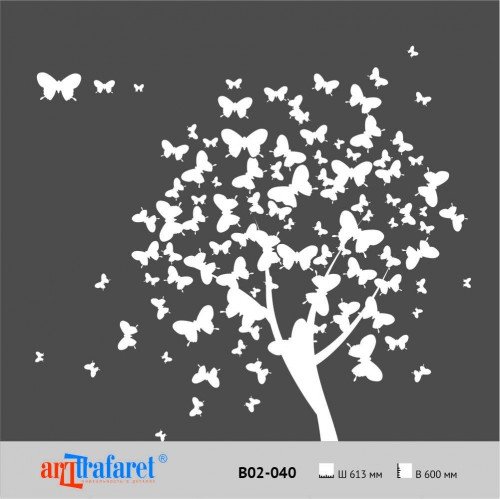 Трафарет дерево с бабочками