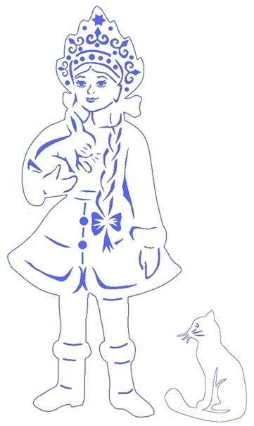 Трафарет Снегурочки для вырезания