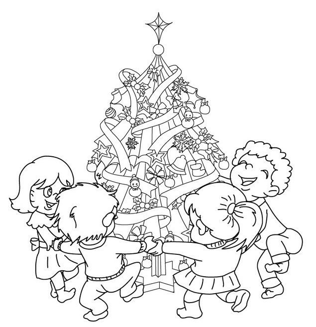 Хоровод вокруг елки раскраска для детей