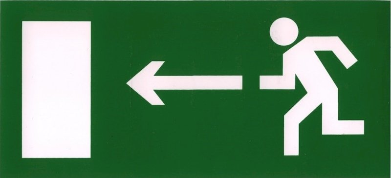 Знак е 04 направление к эвакуационному выходу налево 300х150мм