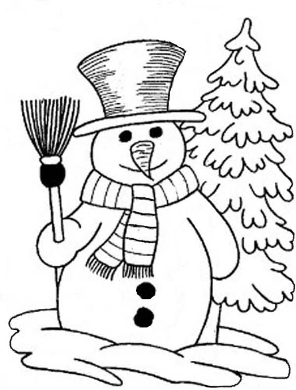 Снеговик с елкой раскраска