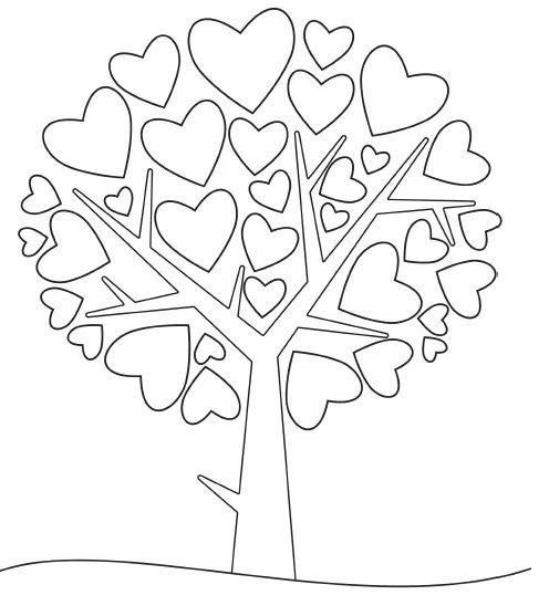 Дерево из сердечек раскраска