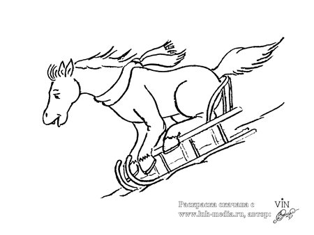 Лошадь с санями раскраска